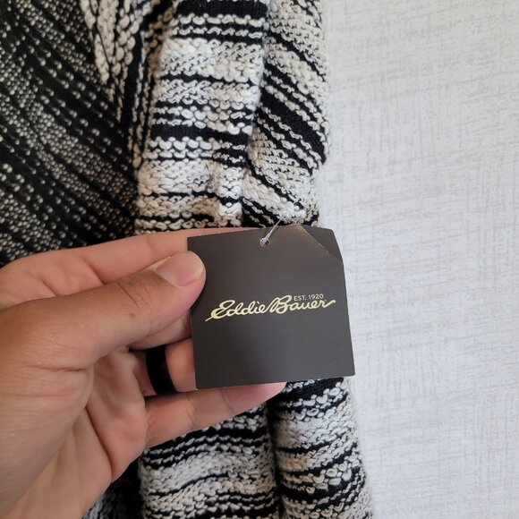 NWT Eddie Bauer Open Front Cardigan Sweater Womens XS Black White Draped Preppy - Picture 8 of 8